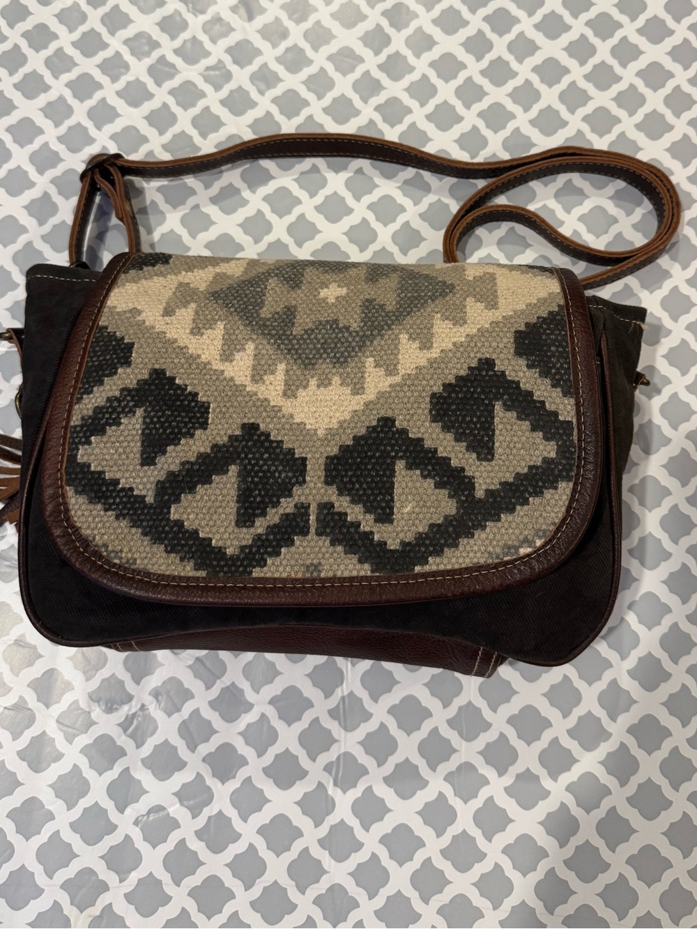 Myra Bag Beige and Black Woven Crossbody